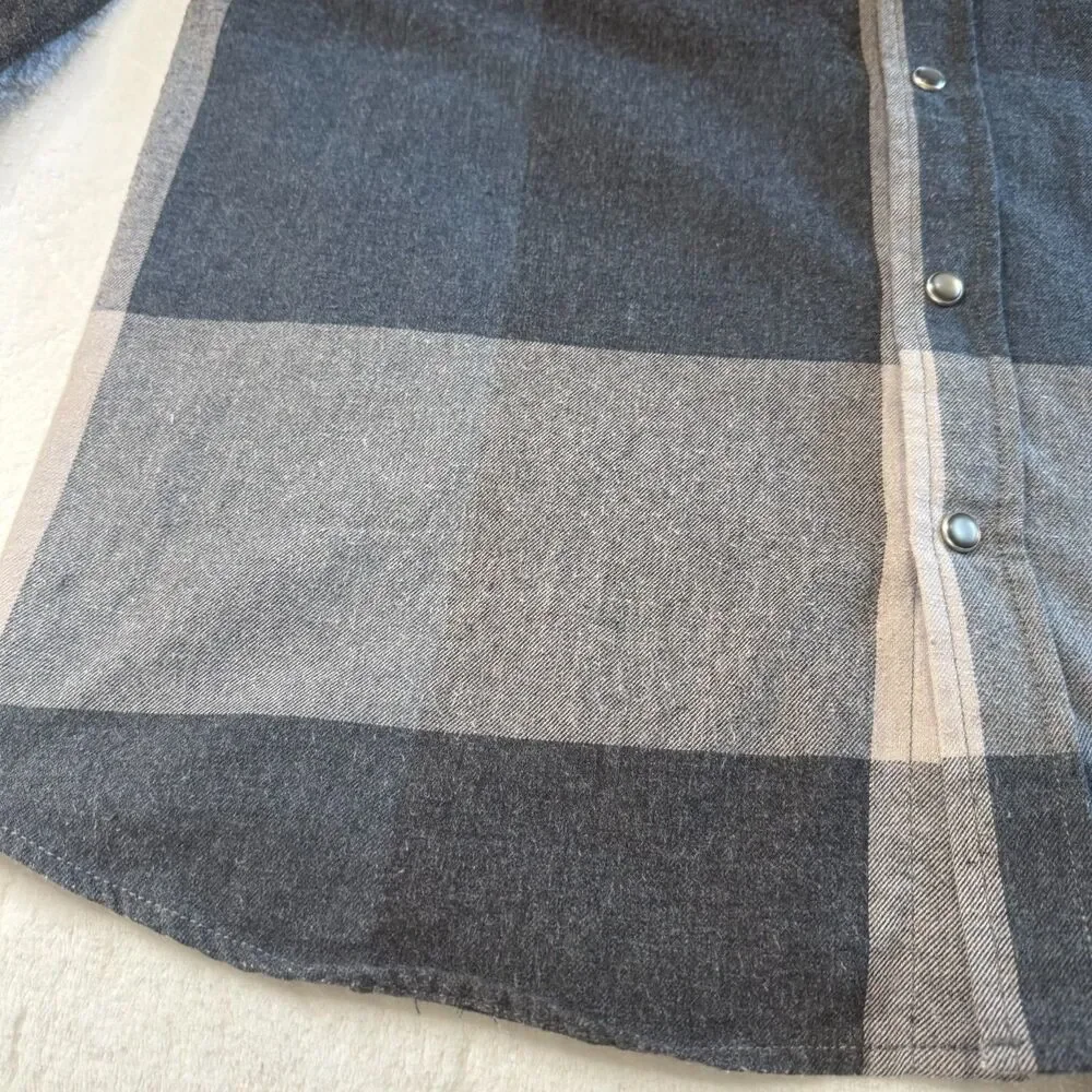 Coastal Pearl Snap Shirt Mens Medium Blue Gray Plaid Western Cowboy Long‎ Sleeve